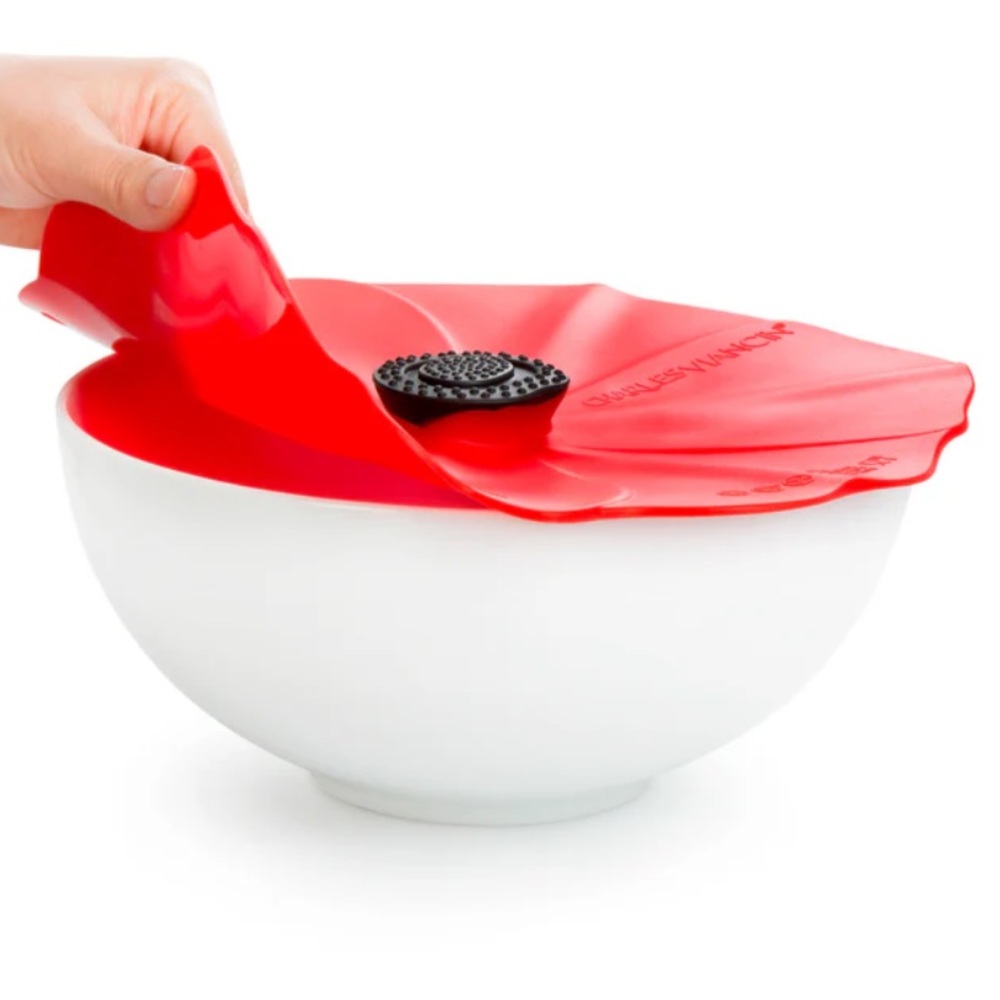 Charles Viancin 10” Red Poppy Flower Shaped Silicone Bowl Cover Pot Lid EUC